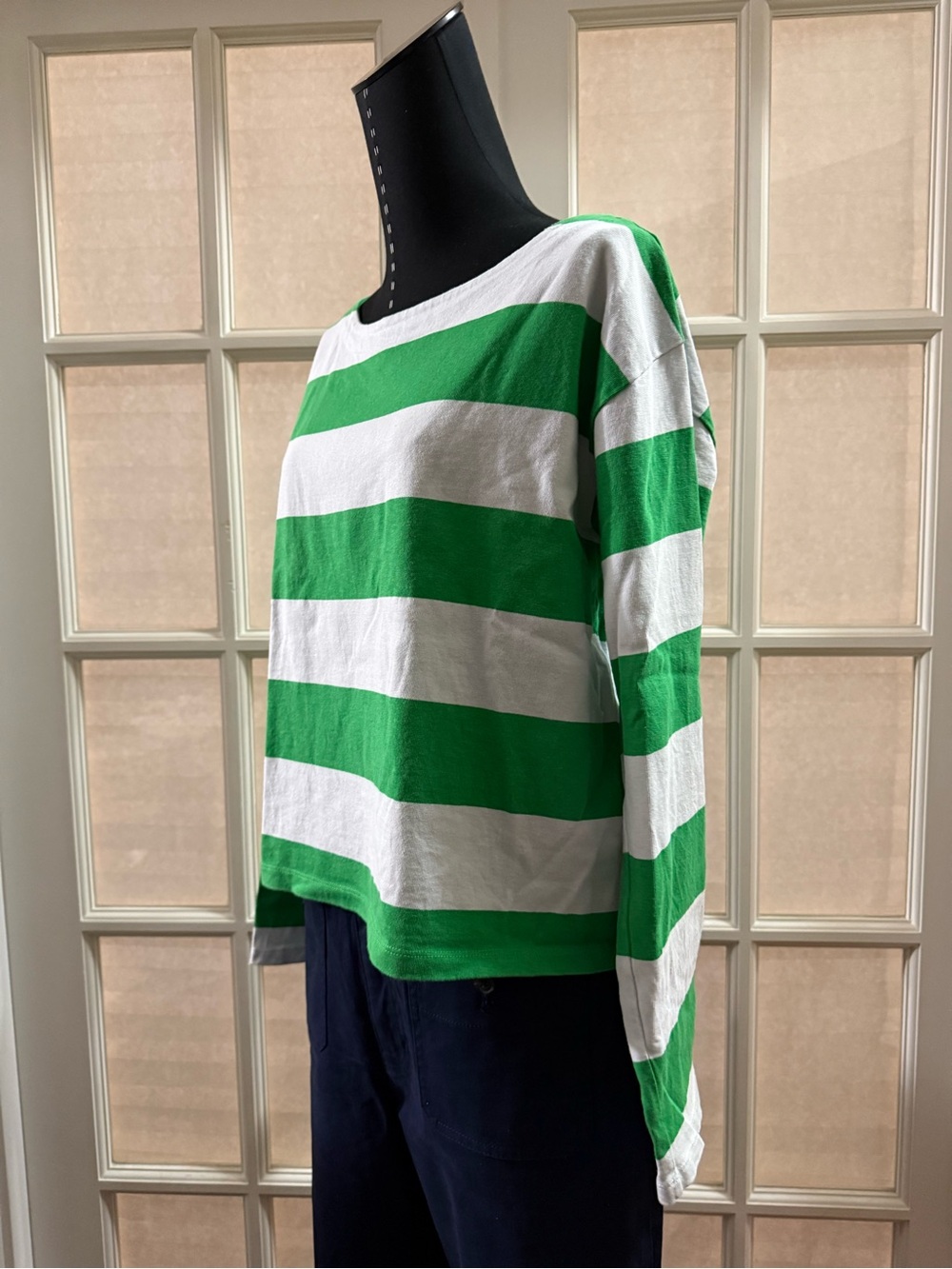 J. Crew White and Green Striped Boatneck Long Sleeve Top - Picture 4 of 5